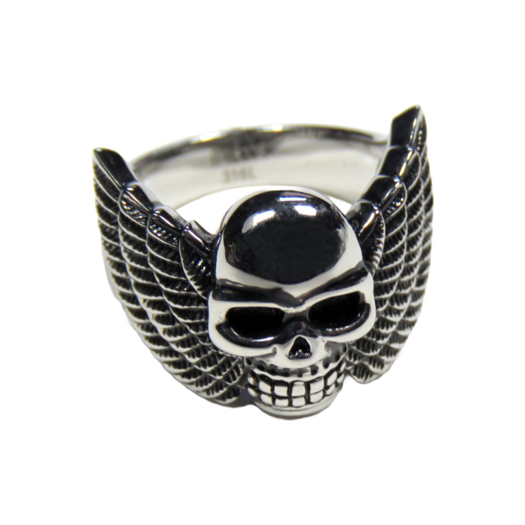 Inox Womens Polished Stainless Steel Skull With Wings Ring Size 8 39$